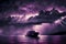 A purple sky with a large amount lightning, nature, landscapes
