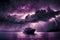 A purple sky with a large amount lightning, nature, landscapes
