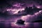 A purple sky with a large amount lightning, nature, landscapes