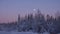 Purple Sky, Moon and Pinetrees in Swedish winter landscape of Are, Jamtland