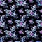 Purple small flowers on the black background seamless pattern