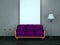 Purple sofa with table and stand lamp
