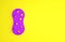 Purple Sponge with bubbles icon isolated on yellow background. Wisp of bast for washing dishes. Cleaning service logo
