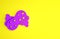 Purple Sponge with bubbles icon isolated on yellow background. Wisp of bast for washing dishes. Cleaning service logo