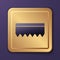 Purple Sponge icon isolated on purple background. Wisp of bast for washing dishes. Cleaning service logo. Gold square