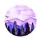 Purple spruce forest and mountains landscape
