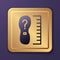 Purple Square measure foot size icon isolated on purple background. Shoe size, bare foot measuring. Gold square button