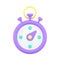 Purple stopwatch with arrow for checking fast time measurement 3d icon realistic vector