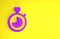 Purple Stopwatch icon isolated on yellow background. Time timer sign. Chronometer sign. Minimalism concept. 3d