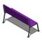 Purple street bench made of wooden slats on metal supports, vector isometric pattern on a white background with shadow