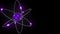Purple stylized atom and electron orbits. 3d rendering