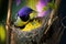 Purple Sunbird & x28;Female& x29; feeding baby bird in the birds nest. Bird