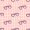 Purple sunglasses ornament seamless pattern. Doodle summer print with soft pink chequered background