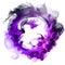 Purple swirling smoke circle frame isolated on white background.