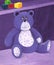 Purple teddy sitting on the shelf