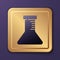 Purple Test tube and flask icon isolated on purple background. Chemical laboratory test. Laboratory glassware. Gold