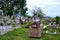 Purple tiled grave of young Muslim child buried at Pink Mosque graveyard Kuching Sarawak Malaysia