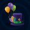 purple tophat with balloons helium