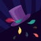 purple tophat with colors feathers