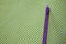 Purple transparent toothbrush on a green checkered mat