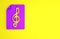 Purple Treble clef icon isolated on yellow background. Minimalism concept. 3d illustration 3D render