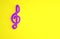 Purple Treble clef icon isolated on yellow background. Minimalism concept. 3d illustration 3D render