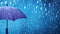 A purple umbrella in the rain with a splashing water background.