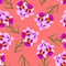 Purple Vanda Miss Joaquim Orchid on Red Orange Background. Singapore National Flower. Vector Illustration