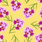 Purple Vanda Miss Joaquim Orchid on Yellow Background. Singapore National Flower. Vector Illustration