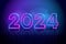 Purple vector neon tube numbers 2024. New year neon numbers