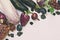 Purple vegetables and fruits. Plum, eggplant, pepper, blueberries, rowanberry. Violet organic foods high in antioxidants, anthocya