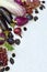 Purple vegetables and fruits. Plum, eggplant, pepper, blueberries, rowanberry. Violet organic foods high in antioxidants, anthocya