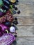Purple vegetables and fruits. Plum, eggplant, pepper, blueberries, rowanberry. Violet organic foods high in antioxidants, anthocya
