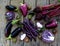 Purple vegetables on a wooden background