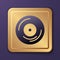 Purple Vinyl disk icon isolated on purple background. Gold square button. Vector