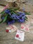 Purple violet spring flowers with martisor