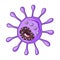 Purple virus icon in cartoon style isolated on white background. Viruses and bacteries symbol stock vector illustration.