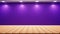 Purple Wall Studio Light with Empty Wooden Floor Background