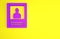 Purple Wanted poster icon isolated on yellow background. Reward money. Dead or alive crime outlaw. Minimalism concept