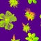 Purple Watercolor Design. Blue Flower Design. Neon Seamless Leaves. Green Hibiscus Set. Pattern Plant. Tropical Background. Fashio