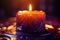 Purple wax candle burning. Generate Ai