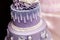 Purple wedding cake decorated with flowers