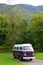 Purple and white camper van