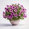 Purple Wild Petunias In Clay Pot: Realistic, High Detail Commercial Photography