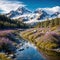 Purple Wildflowers in Snowy Mountains created with Generative AI