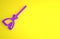 Purple Witches broom icon isolated on yellow background. Happy Halloween party. Minimalism concept. 3D render