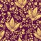 Purple wooden flowers seamless pattern background