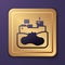 Purple Wrecked oil tanker ship icon isolated on purple background. Oil spill accident. Crash tanker. Pollution