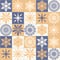Purple yellow Christmas decoration squared snowflake, pastel seamless pattern background for Christmas party