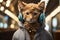 Purr-fectly Styled: Cat\\\'s Sporty Ensemble and Headphones Define Fashion Finesse